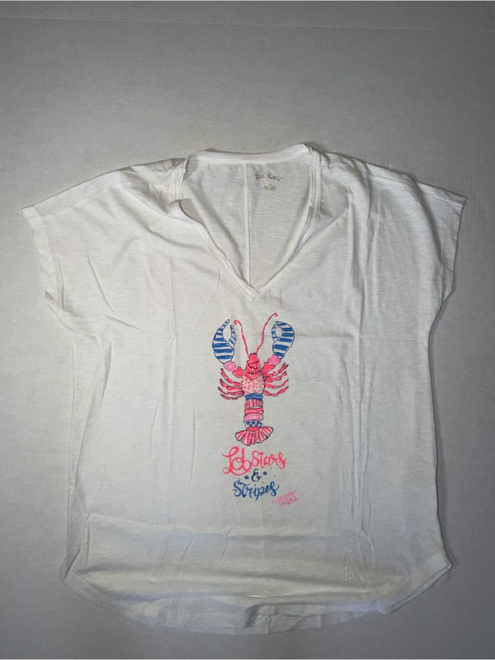 Lilly Pulitzer White Tee with Pink & Blue Lobster Graphic